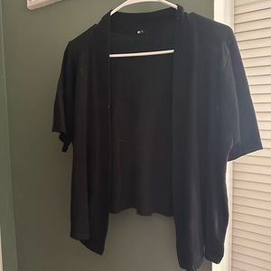Size 1X Black Open-Front Short Sleeve Cardigan - Women Tops